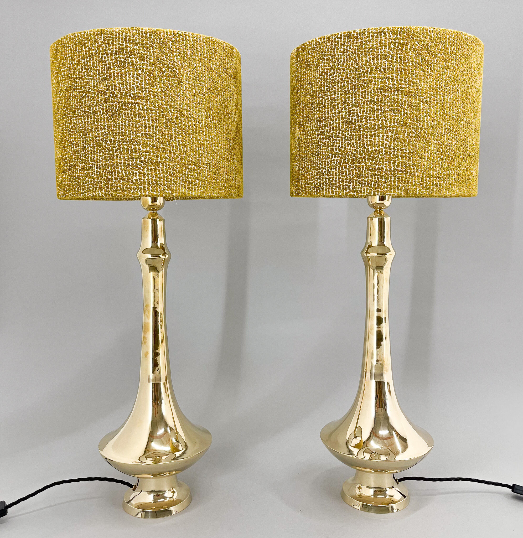 Pair of tall brass table lamps, 1950s, restored