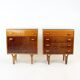 Set Of Mid Century Bedside Tables In Walnut And Black Glass, Czechoslovakia