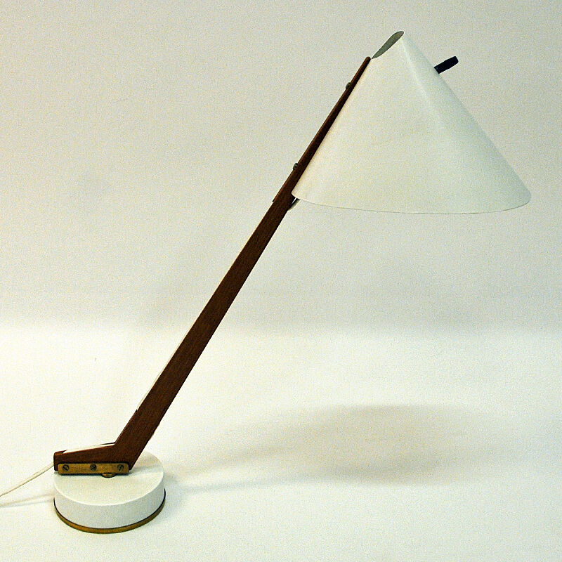 White metal and teak table lamp B54, Hans Agne Jakobsson 1950s Sweden