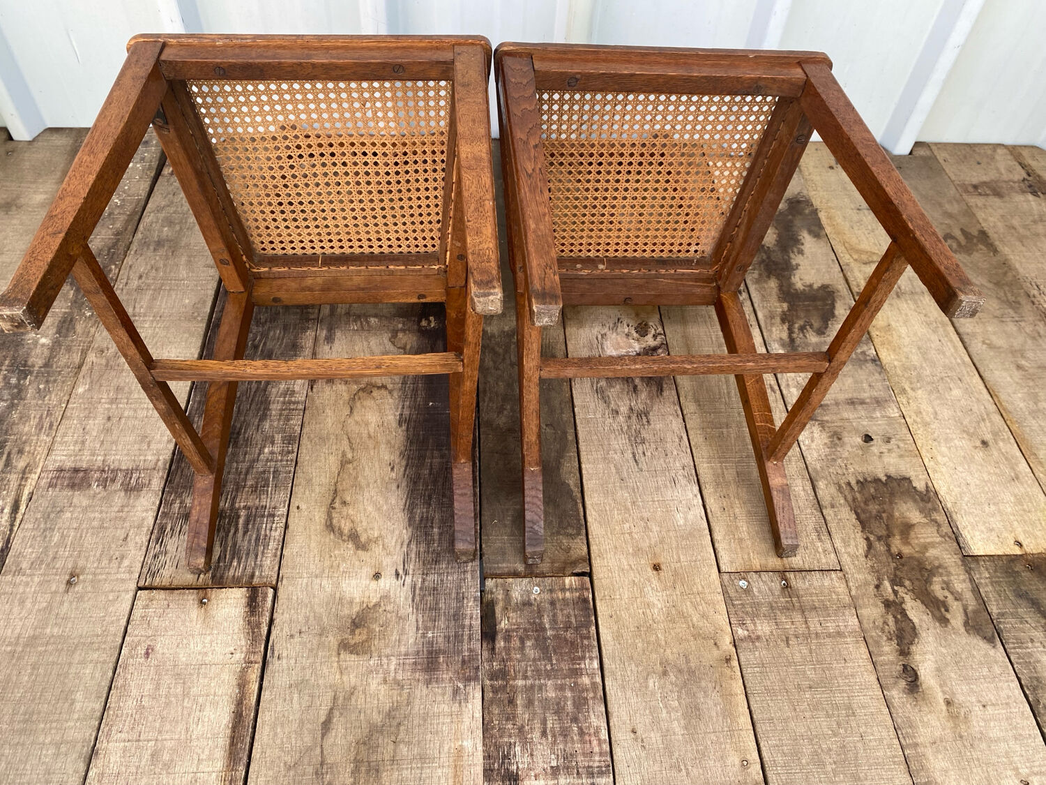 Paire de Chaise Ancienne Art Nouveau Bois Noyer + Assise Cannée Vintag