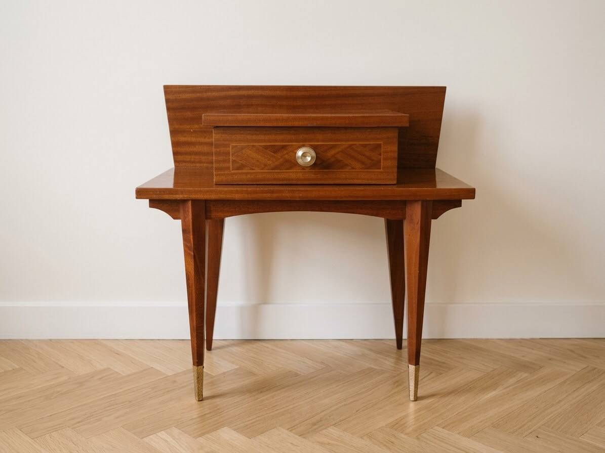 Vintage 1960s bedside table in wood and marquetry.