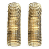 Smoked Diamanted Rectangular Murano Glass Wall Sconce-Set of Two
