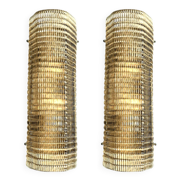 Smoked Diamanted Rectangular Murano Glass Wall Sconce-Set of Two