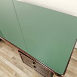 Executive Art Decò desk in exotic wood, glass, and brass