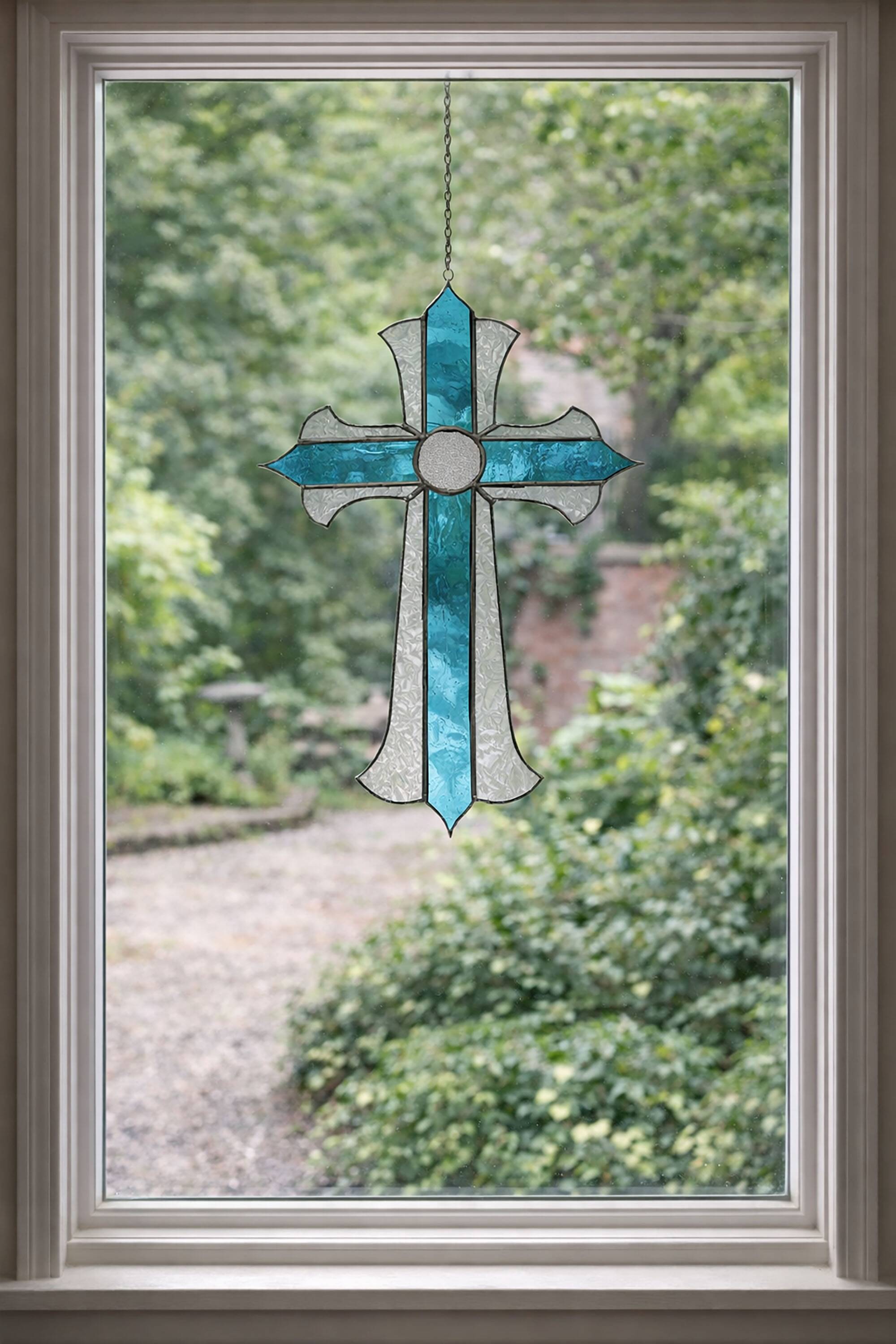 Croix en vitrail – Style Tiffany fait main, décoration murale