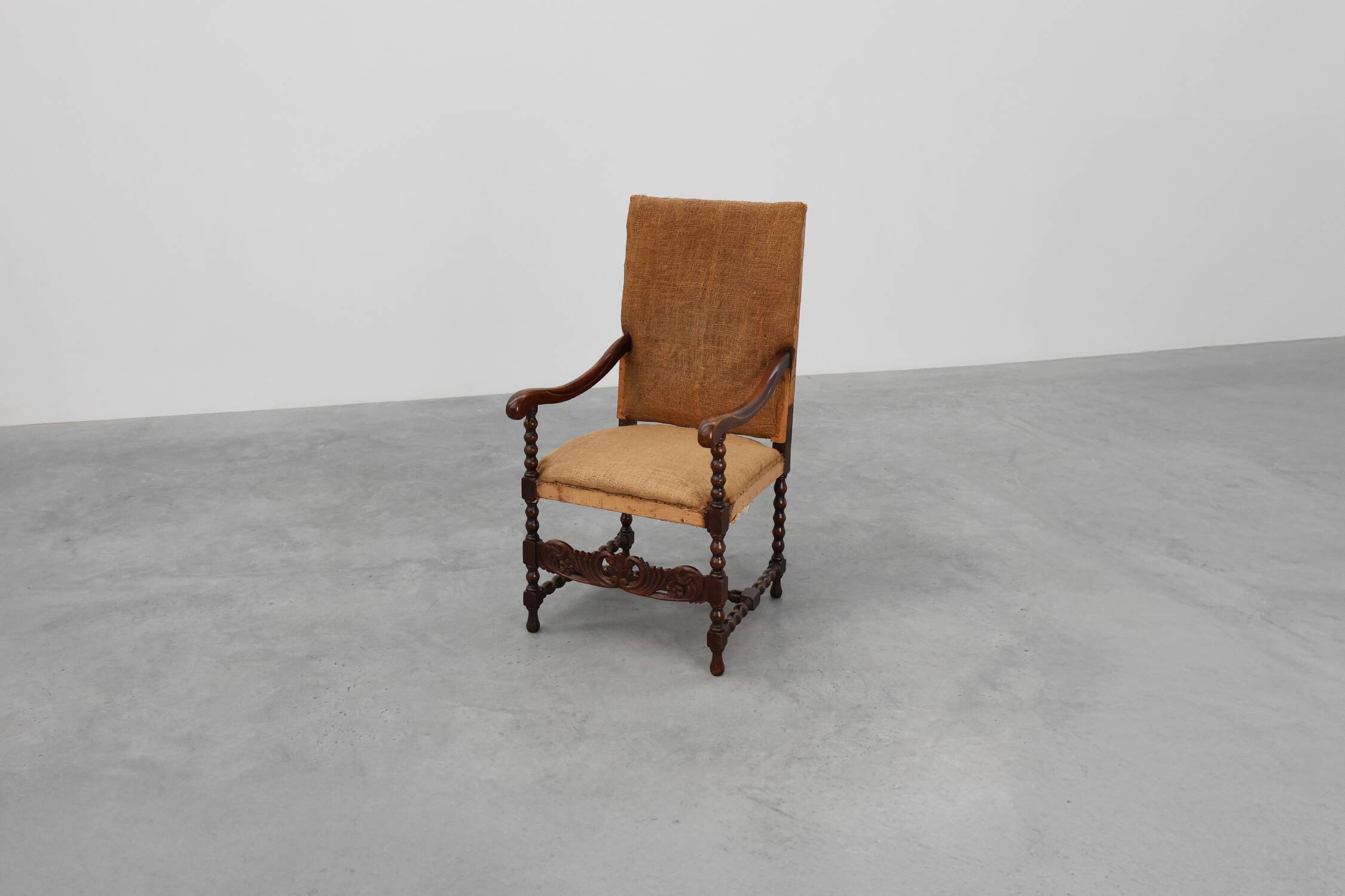 18th-Century Belgian Baroque Armchair in Wood and Leather, Louis XIV Period