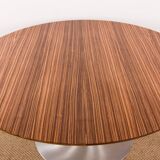 Large round coffee table with tulip leg in brushed aluminum and zebrano 1960.