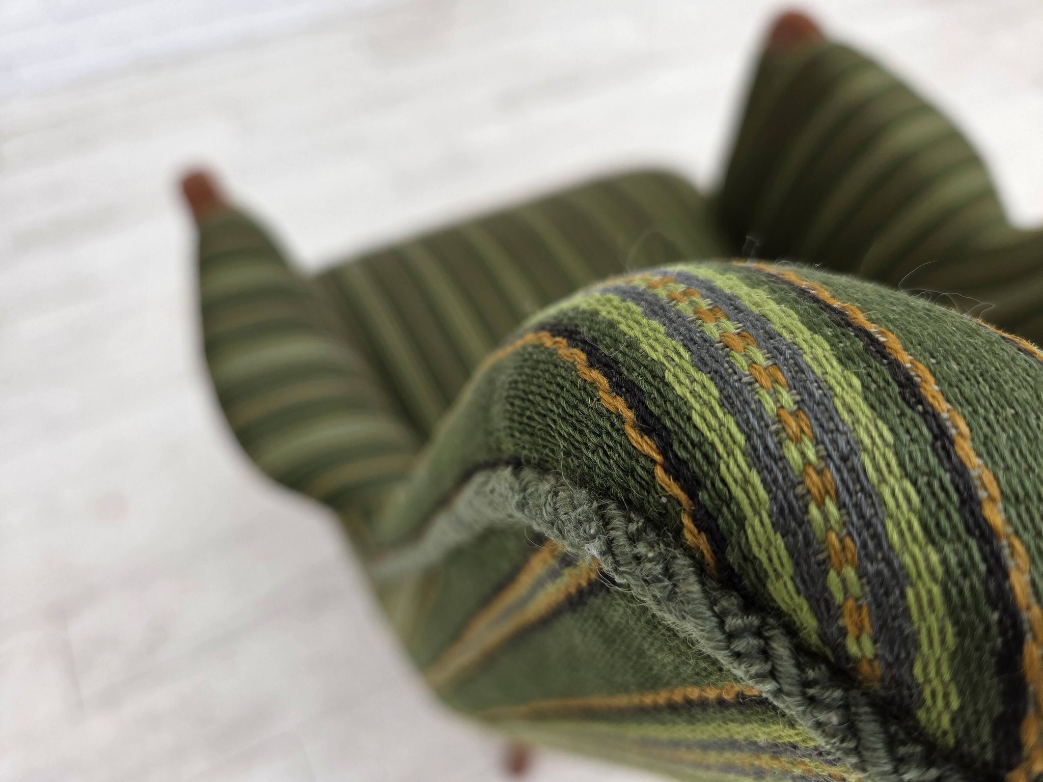1960s, Danish armchair, green furniture wool, teak wood.