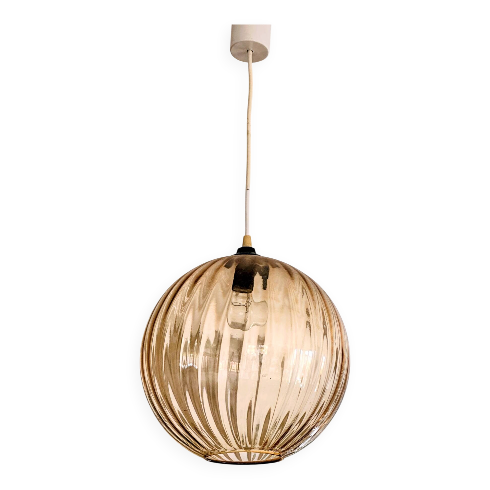 Suspension Boule en verre texturé ambré 29 cm