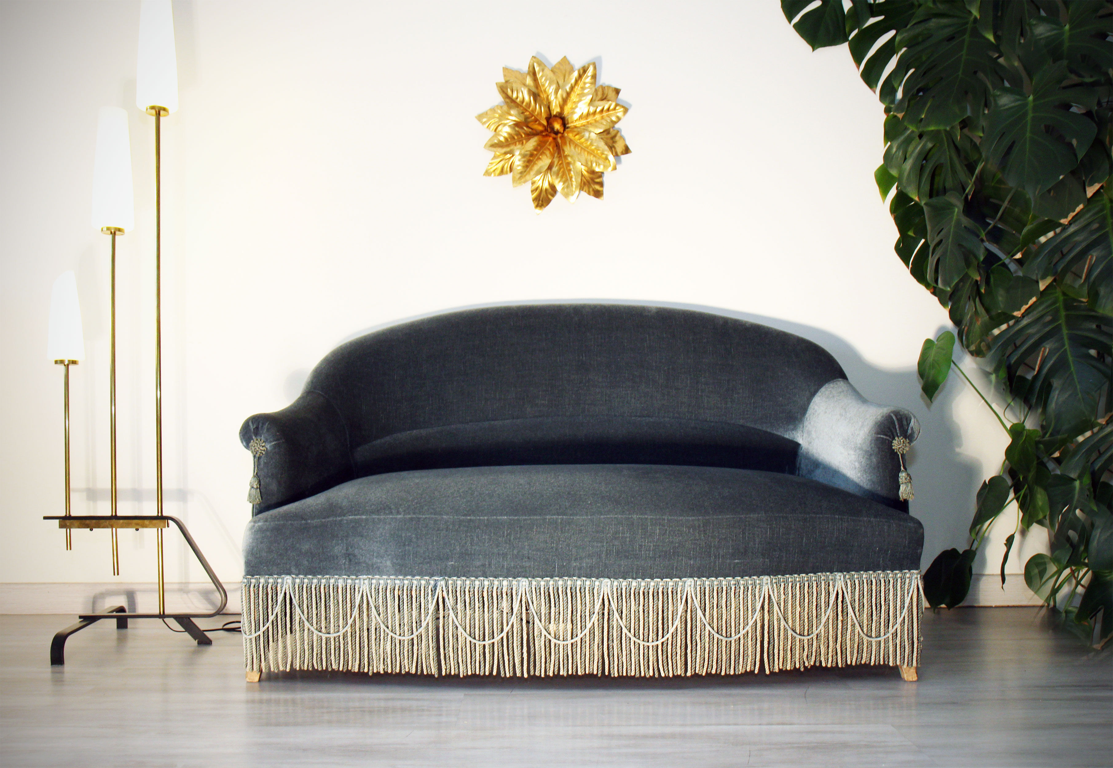 Peacock blue velvet toad bench