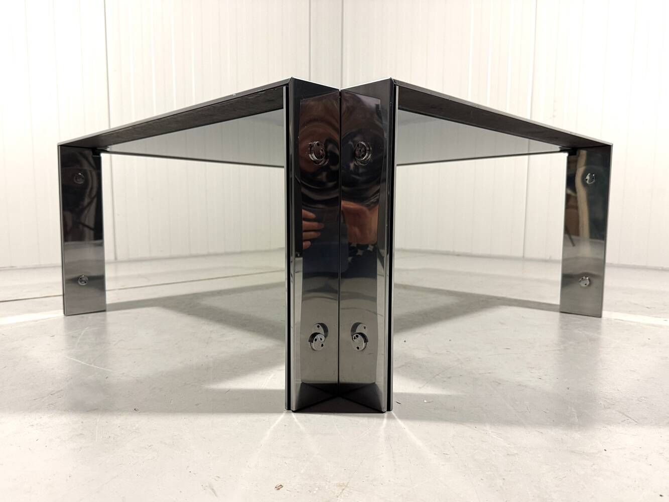 Chrome plated & smoked glass low coffee table 1960’s