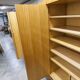 1960s Scandinavian wardrobe, blonde varnished wood, unusual, 4 doors, 3 drawers, 7 shelves.