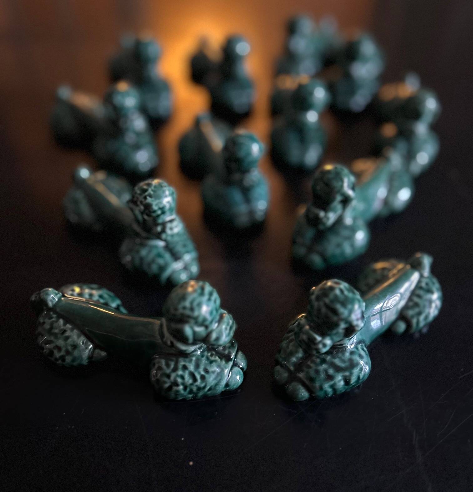 12 green ceramic cutlery holders