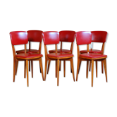 6 vintage wooden and skai red bistro chairs