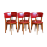 6 chaises bistrot vintage bois et skaï rouge