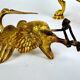 Pair of candelabra with a crane in gilded bronze, bamboo model.
