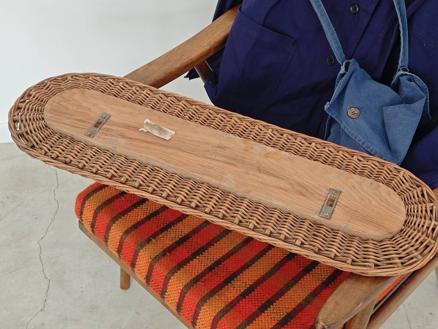 Rattan and wood wall coat rack by ULUV, former Czechoslovakia 1960