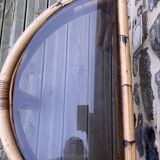 Console / coffee table in rattan and tempered glass.