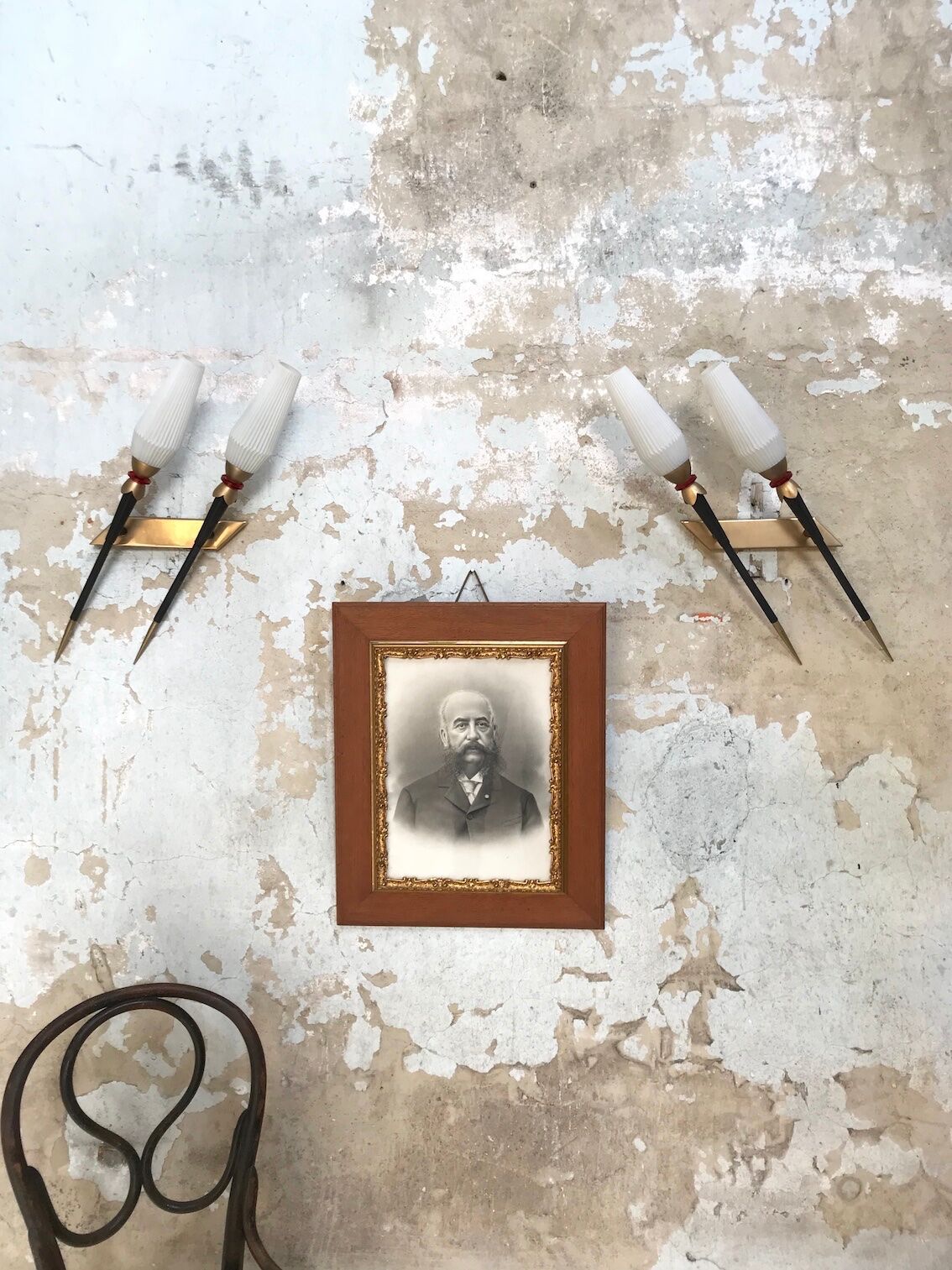 Pair of vintage metal and brass sconces