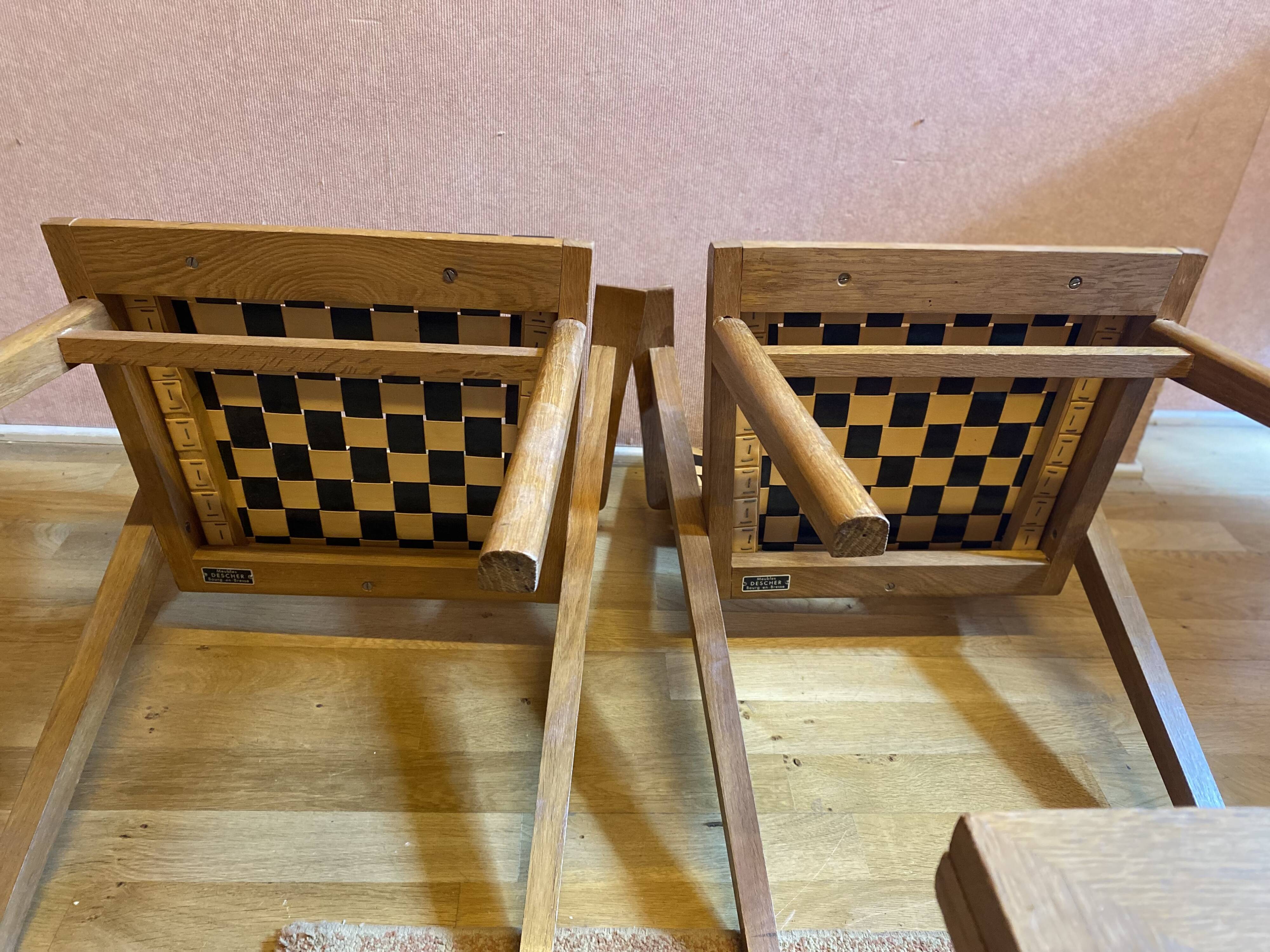 Paire de chaises des années 50 en chêne dorées.
