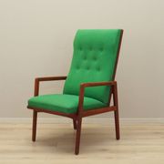 Fauteuil danois en teck et tissu vert, années 1970