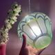 Vintage art deco globe pendant light in green and gold frosted glass