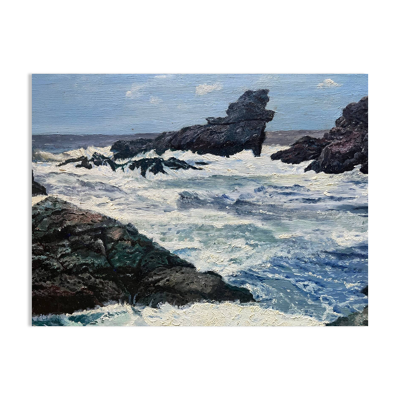 Tableau HSP ''Belle-Ile - grotte de l'apothicairerie'' Marine signée 1960