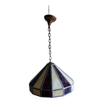 Large cream and purple tiffany style art deco pendant light