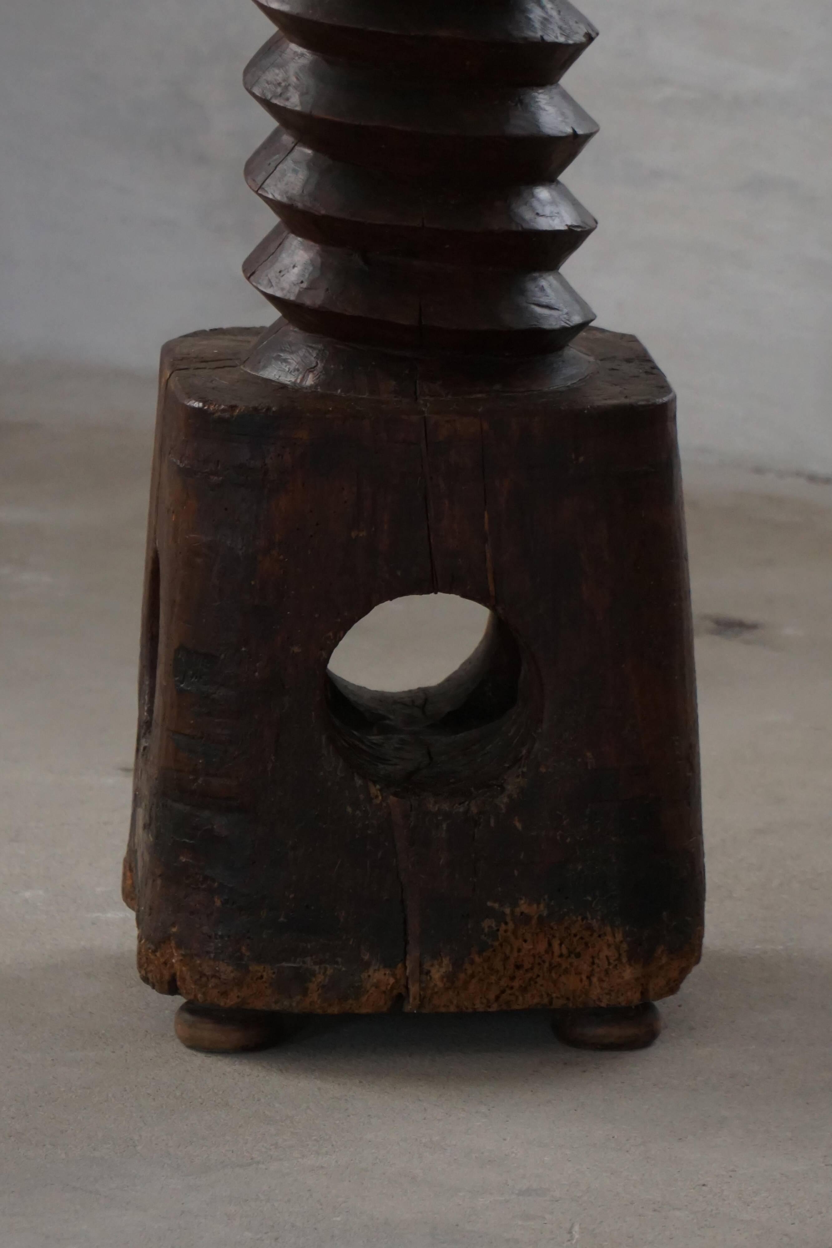 19th-century sculptural French wine press in solid wood / pedestal
