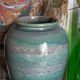 Oblong ceramic vase sacrificed with blue enamel