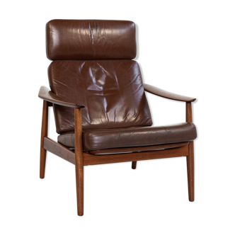 Midcentury Danish lounge chair in teak and leather by Arne Vodder for France & Søn 1960s