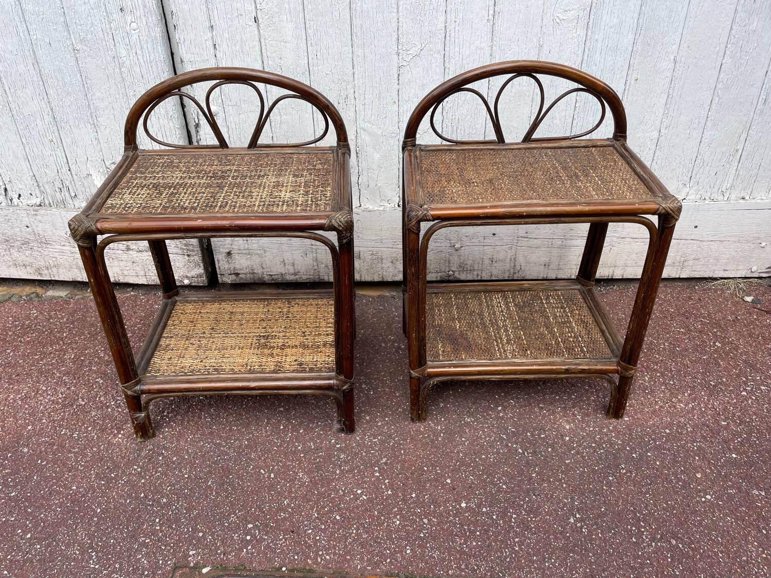 Pair of rattan wicker bedside tables