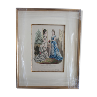 Fashion illustration, "Journal des demoiselles" magazine, High-end framing - Never used