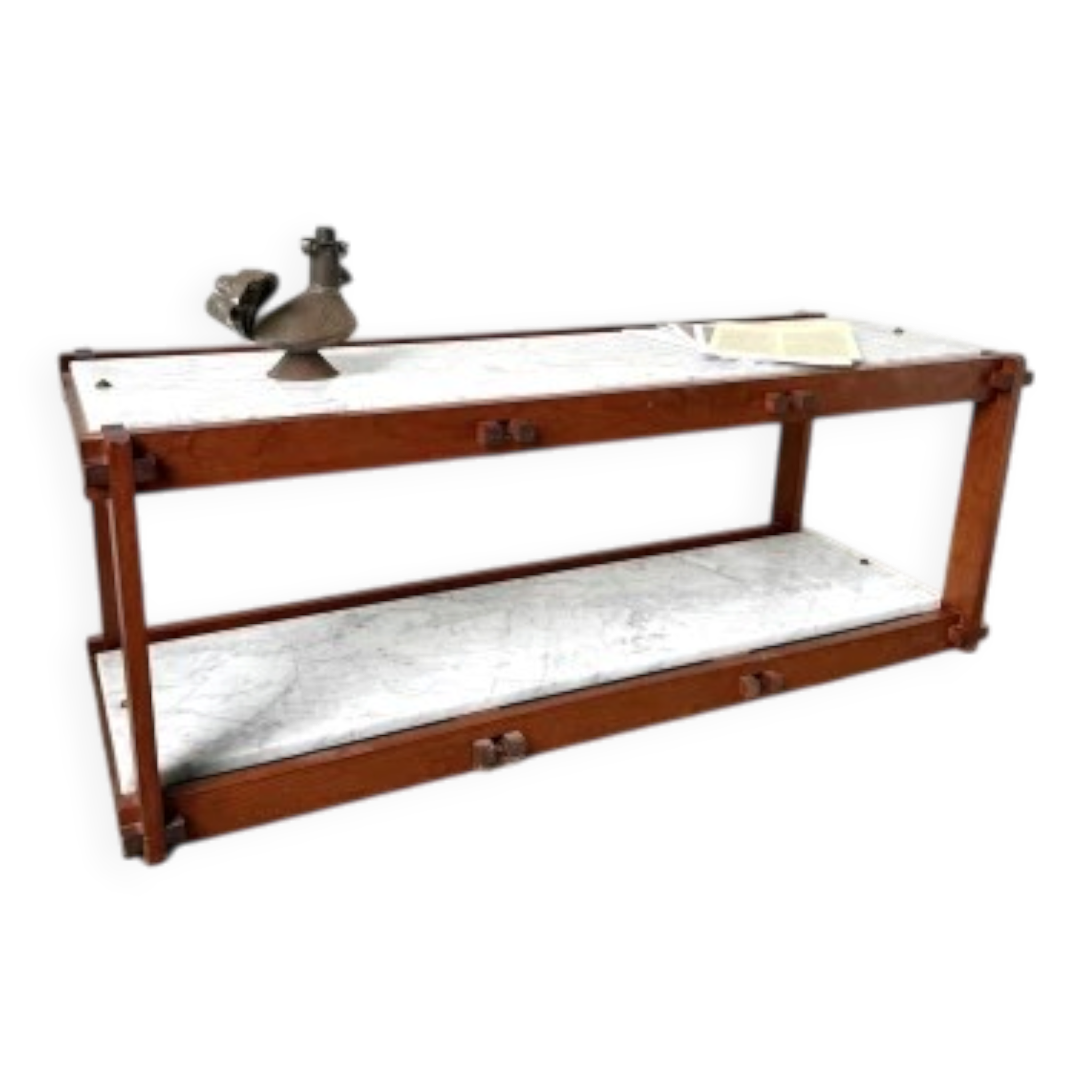 Italian modernist shelf in teak and Carrara marble, 1950s