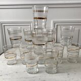 Set of 13 granite water glasses with golden borders 50s-60s