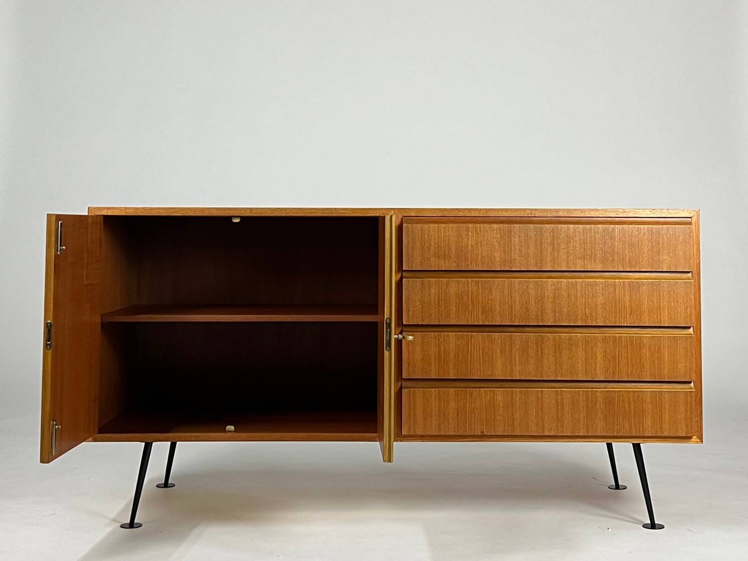 Vintage teak sideboard drawers 60s mid-century design