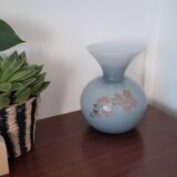 Vase rond en opaline bleu gris