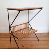 Rattan and metal side or bedside table