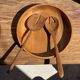 Salad server or large teak spoon, oval shape, split, L30 D9