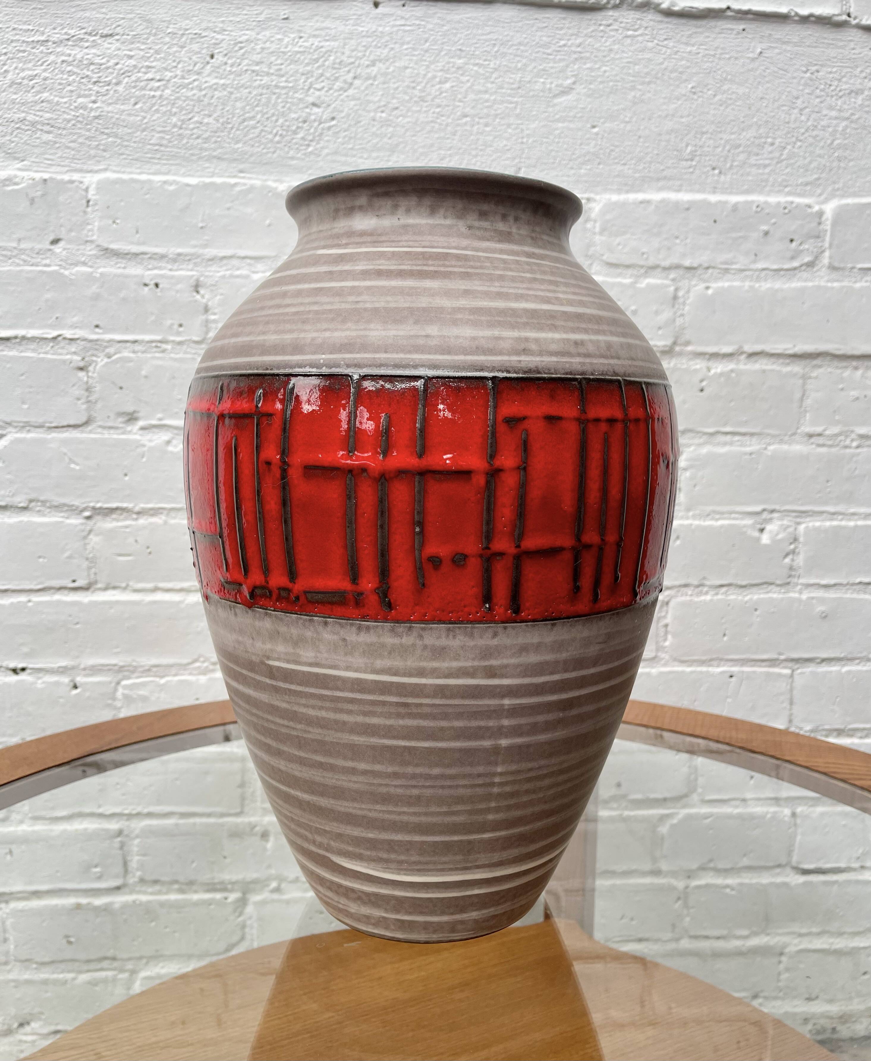 Vintage West German Vase Red Abstract Ceramic 1202/35