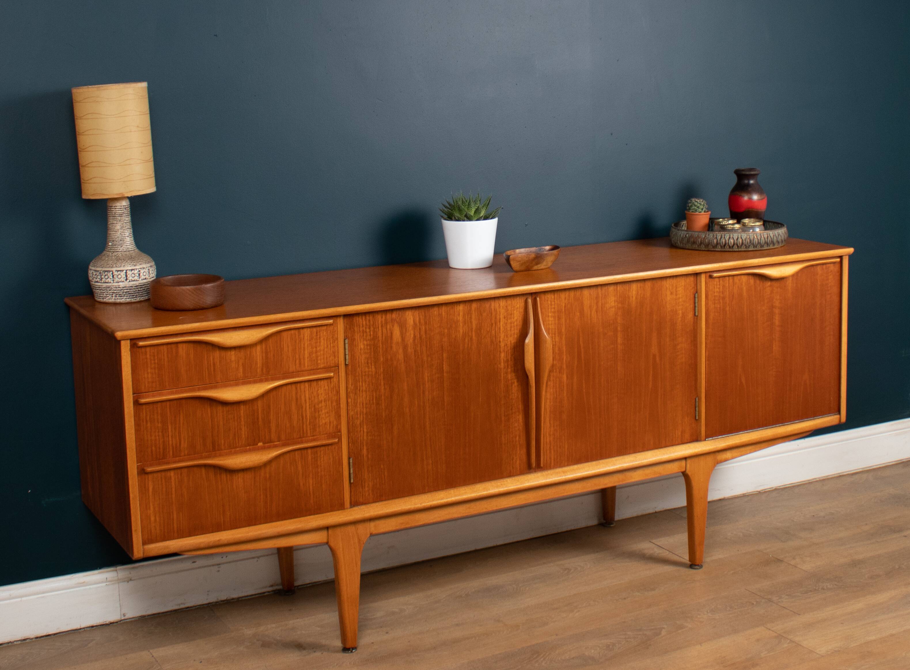 Retro teak 1960s jentique mid century restored sideboard with folded handles