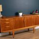 Retro teak 1960s jentique mid century restored sideboard with folded handles