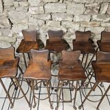 Set of 8 brutalist wrought iron bar stools 1970"