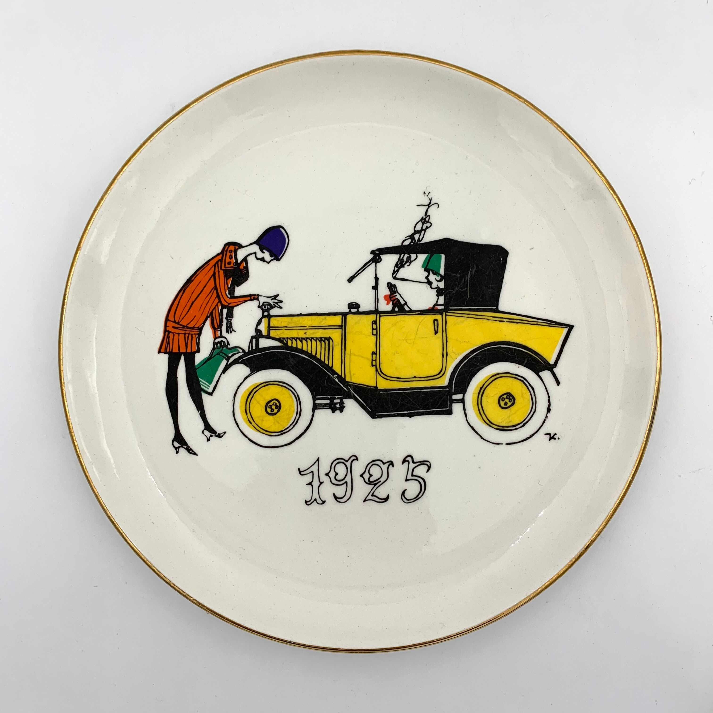 Vintage dessert service in earthenware, signed Jacques Charmoz - Val d'Or GIEN - 1950s