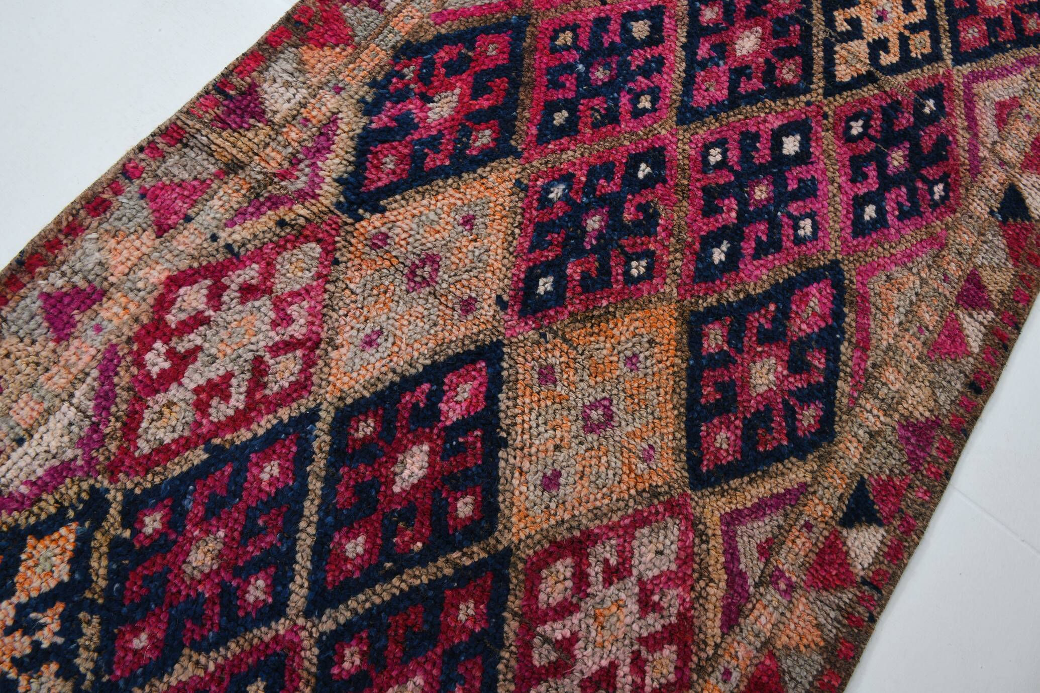 3x12 Red & Navy Blue Oushak Runner Rug, 83x352Cm