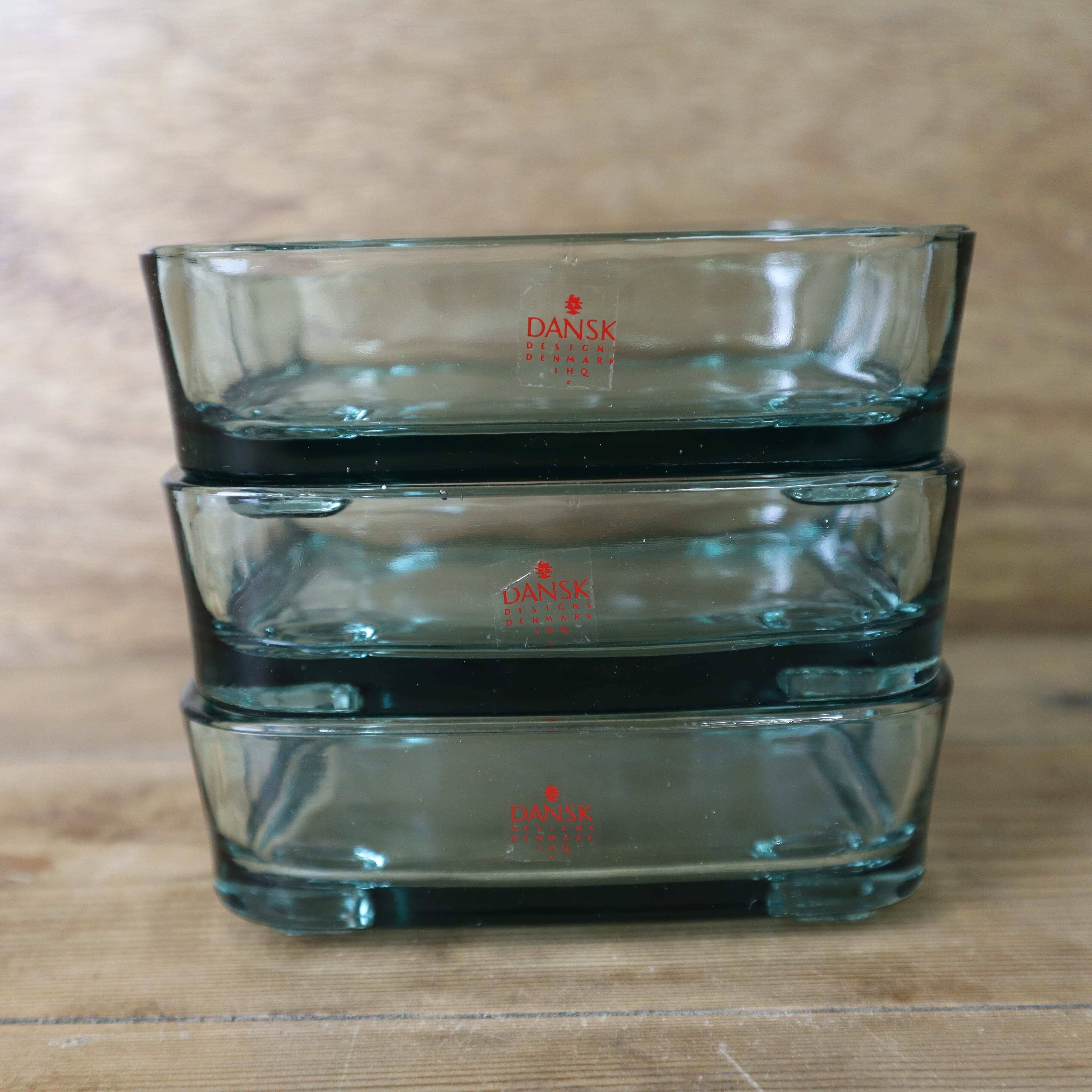 3 Green Blue Glass Bowls for IHQ Dansk Designs Denmark 60's
