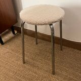 Vintage wool and chrome stool