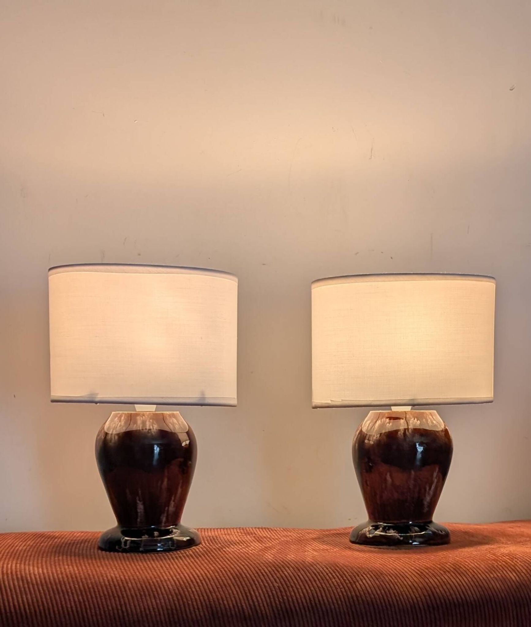 Pair of vintage 70s ceramic bedside lamps – Glazed enamels & e