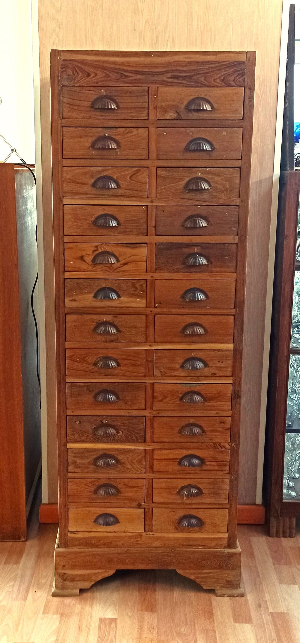 Antique solid teak 26-drawer craft cabinet