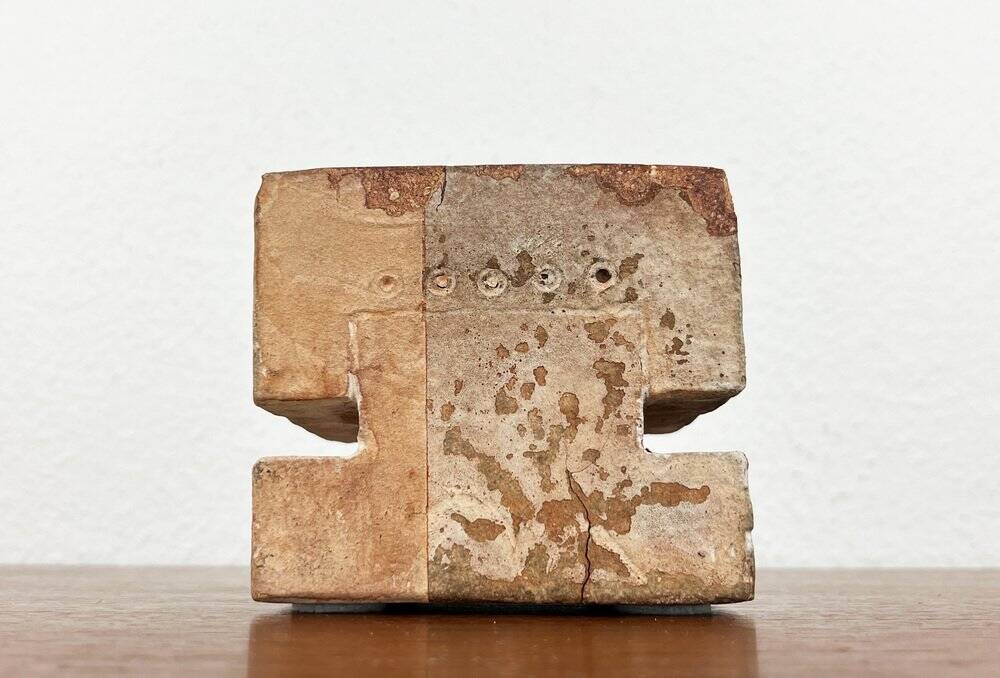 Klaus Lehmann, Cubist art sculpture in postmodern German brutalist ceramic Studio Pottery no. 337 81, 1981
